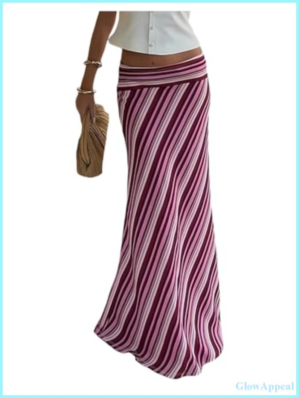 Boho Striped Ruffle Maxi Skirt Low Rise Dressy